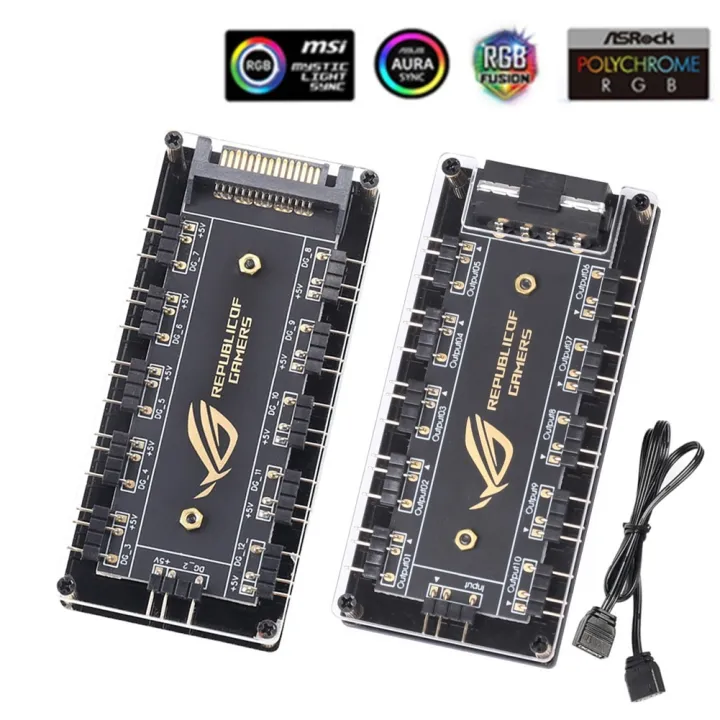 5v 3pin Argb 12v 4pin Rgb Cable Connector 10 Hub Sata Power Extension ...