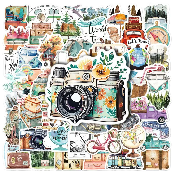 20/40pcs Travelling Stickers Hiking Picnic Explore Watercolor Stickers for Laptop Scrapbook Journal Kids Girls Boys Stickers