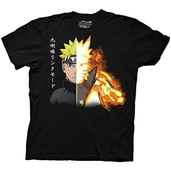 Naruto Shippuden Men's Short Sleeve T-Shirt Naruto Link Fashion Bihuu Kurama Beast Chakra Officially Licensed