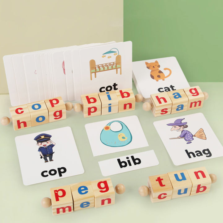 Wooden Word Spelling Game Alphabet Learning Toys for Preschool Boys and ...