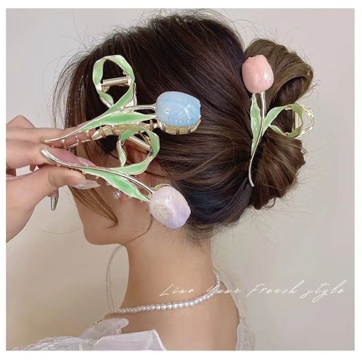 Dincior Ins Girl New 2023 Gentle Tulip Hair Clip Enamel Hair Clips Hair Pin for Women Girls Hair Extension Clamp Hair Accessory