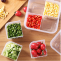 4 IN 1 Design Draining Box Split Fresh-Keeping Box Kitchen Storage Tool Fruit Vegetable Storage Box For Spring Onion Ginger Garlic Spice Sub-Packed Boxes With Soft Cover 1Pcs. 