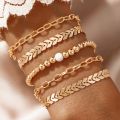 5pcs/sets Bohemian Leaf Gold Bracelets for Women Charms Beaded Chain Adjustable Jewelry Accessories  15774. 