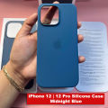 Midnight Blue Silicone Case for iPhone 12 / iPhone 12 Pro - Soft-Touch Liquid Silicone Cover with Microfiber Lining, Shockproof & Slim Fit Protection. 