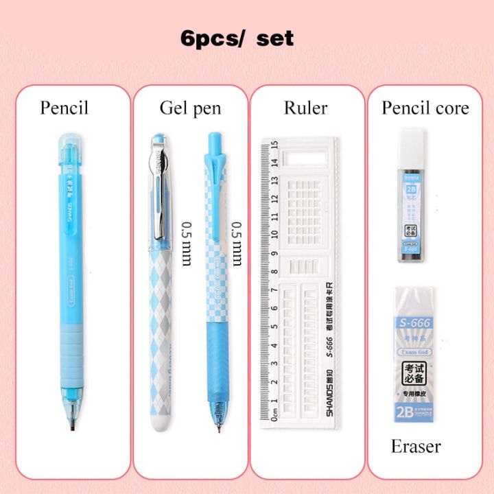 6pcsset%20Student%20Exam%20Stationery%20Set,%202pcs%20Black%20Ink%20Gel%20Pen,%201pc%20Drawing%20Ruler,%201pc%20Pencil%20+%201pc%20Pencil%20Refill%20+%201pc%20Eraser,%20Lea%20-%20Image%203