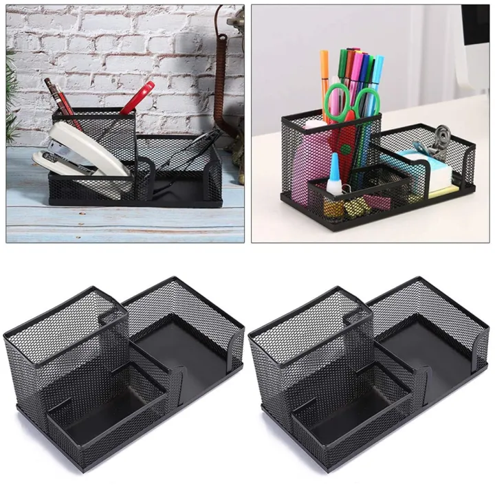Mesh Desk Organizer Metal & Wooden Pencil Pen Holder Organizer Desk Accessories Holder for Office Home Metal Pencil Holder Pen Holder