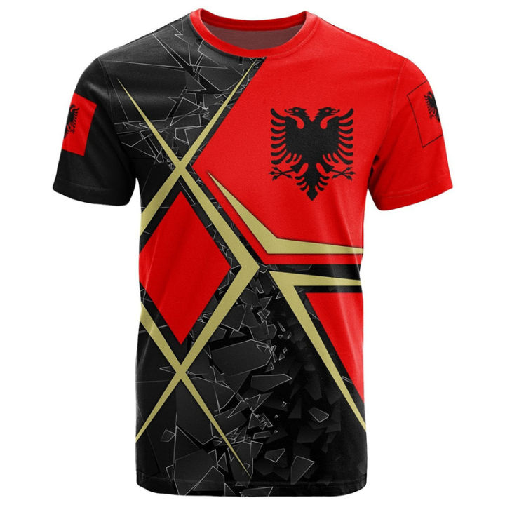 Albania%20Flag%20Pattern%20T-Shirts%203D%20Printing%20National%20Emblem%20T%20Shirt%20For%20Men%20Casual%20O-neck%20Short%20Sleeve%20Tops%20Football%20Sports%20Jersey%20-%20Image%205