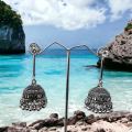 Black silver radiational Long Indian Jhumka Jhumki oxidized Dangle Earrings With Pearl For Women and girl. 