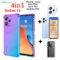 BLKNAIM 4-in-1 NEW For Xiaomi Redmi 12 cases Anti-fall Color Mobile case Matte Ceramic Film Carbon Fiber Back Film Lens Film. 