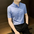 High-End Striped Short Sleeve Shirt Men's Light Luxury Business Men's Summer Ice Silk High-End Top Half Sleeve Shirt. 