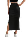 Women's Solid Split Thigh Skirt Casual Summer Dress with Ruched Sides and Elastic Waistband. 