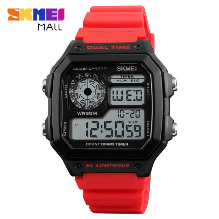 【Miga Plaza】SKMEI 1299 Men's Sports Watch Dual Time Daily Alarm Snooze Hourly Chime Timed Reminder Chronograph Countdown Calendar 50m Waterproof Backlight