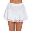 Women Pleated Mini Skirt Lace Ruffle Solid Skirt Lingerie Short Skirts A-Shaped Flared Elastic Waistband Skirt. 