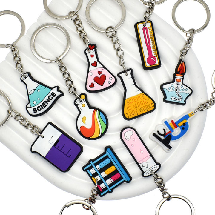 1PCS PVC Keychain Scientific Experiment Key Rings Scientific Experiment ...