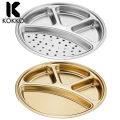 KOKKO Stainless Steel Round Divided Plates, Stackable Dinner Plates With 4 Compartment, Divided Tray Sauce Dish For Home Kitchen BBQ Restaurant. 