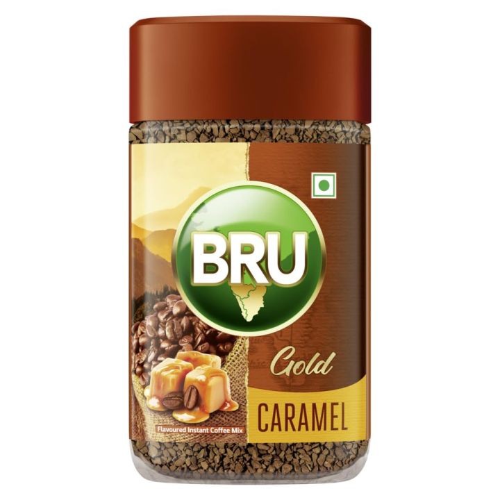 Bru Gold Caramel 55g | Flavoured Instant Coffee | Flavourful Twist to Your Everyday Coffee | Made with Freeze-Dried Coffee | Makes 40 cups | (FROM INDIA) SAB
