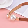 Creative Pearl Buckle Belt PU Leather Dress Skirt Waist Elastic Thin Women Belts Stylish Gift GJCUTE. 