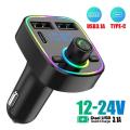 Car Bluetooth 5.0 FM Transmitter PD Type-C Dual USB 3.1A Fast Charger Colorful Ambient Light Handsfree MP3 Modulator Player. 