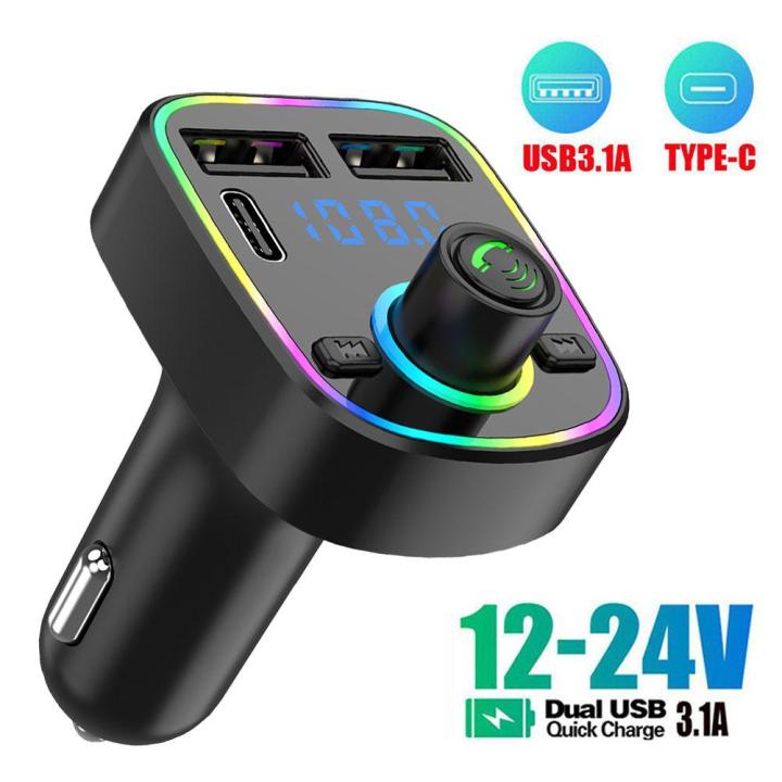 Car%20Bluetooth%205.0%20FM%20Transmitter%20PD%20Type-C%20Dual%20USB%203.1A%20Fast%20Charger%20Colorful%20Ambient%20Light%20Handsfree%20MP3%20Modulator%20Player%20-%20Image%202