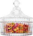 Transparent Qianli Glass Candy Jar With Lid Round Crystal High Quality Glass Candy Jar For Home & Hotel Use. 