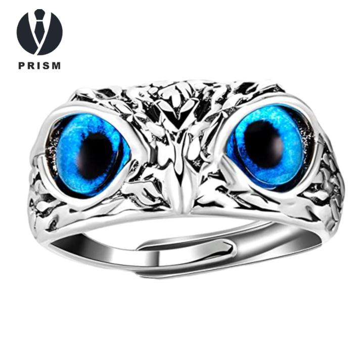 Prism Finger Ring Ultralight Adjustable Owl Ring with Big Eyes Simple Style Finger Band for Women Men Engagement Wedding Jewelry Gift