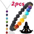 7 Chakra Jewelry Set Crystal Pendant Necklace Chakra Lava Rock Stone Bead Bracelets for Women Men Reiki Healing Meditation Yoga. 