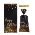 50pcs Gold Black Gift Bags Quality Happy Birthday Gold Dot Cookie Bags Plastic Waterproof Candy Bags Party. 