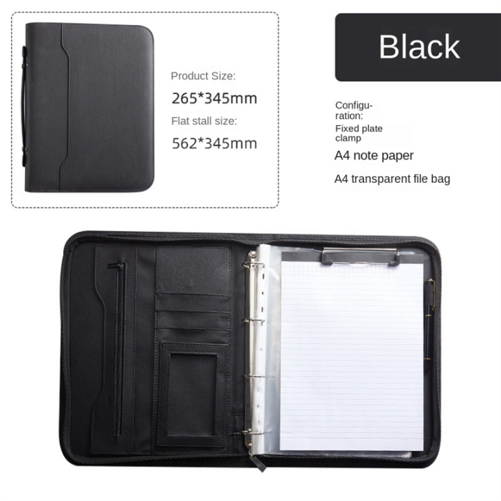 Zippered%20Portfolio%20Organizer,%20Leather%20Padfolio%20Binder,%20Professional%20Business%20Binder,%20Organizer%20for%20/Document%20(Black)%20-%20Image%203