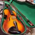 Used 4/4 Bestler Violin with leather Hard Case, Soft Case, Bow, Rosin Full Size with Hard Case, Rosin, Bow High Quality Imported Violin For Beginners, Kids & Adults - Kit For Student, Bow - Starter Violins, Wooden Stringed Musical Instruments. 