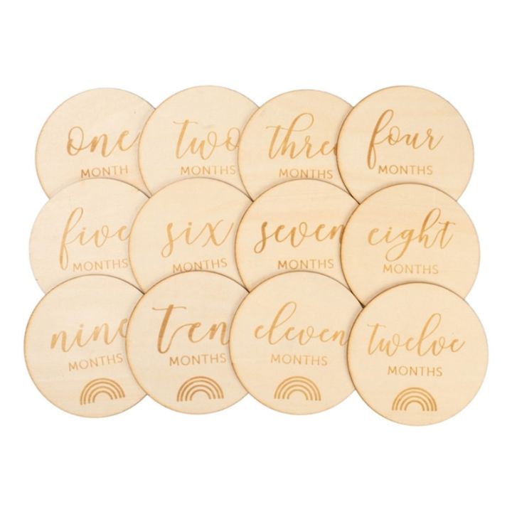 12 Baby Milestone Cards Wooden Commemorate Baby Birth Monthly Recording ...