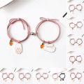 1 Pair Couple Bracelets Magnet Stone Cute Animal Knotted Adjustable Elastic Rope Decorative Valentines Day Gift Time Rabbit Pendant Lover Bracelets Rubber Bands for Student. 