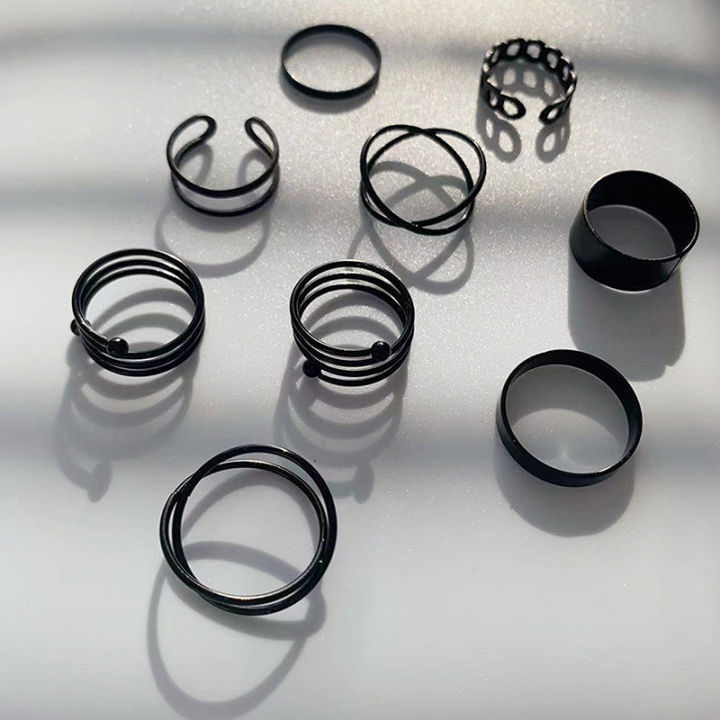 3/6pcs%20Vintage%20Black%20Rings%20Set%20For%20Women%20Girls%20Punk%20Metallic%20Geometric%20Simple%20Sunlight%20Mall%20-%20Image%204