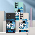 Samsung Galaxy S23 S22 Ultra S23+ S22+ S21+ S20+ Plus Samsung Galaxy S23 S21 S20 FE 5G Smile Astronaut Square Phone Case Liquid Silicon Soft Casing nasa Cover. 