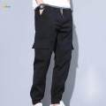 Mens Cargo Pant Multiple Pockets High Waist Trousers Straight Wide Leg Baggy 3XL Black. 
