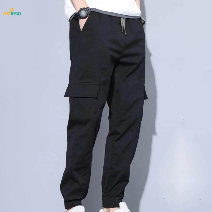 Mens%20Cargo%20Pant%20Multiple%20Pockets%20High%20Waist%20Trousers%20Straight%20Wide%20Leg%20Baggy%20M%20Black%20-%20Image%203