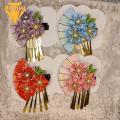 Flower Fan-shaped Hair Clip Japanese Kimono Hair Clip for Girls Traditional Dress Cosplay Headgear with Faux Pearl Flower Decor Tassel Hairpin. 