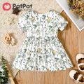 PatPat Baby Girl Clothes All Over Rabbit Print Solid Ribbed Short-sleeve Dress. 