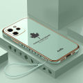 COROGI for Huawei Nova Y61 Back Cover with Wrist Strap Luxury 6D Plating Maple Leaf Cases Full Camera Protection Slim Soft Silicone Bumper Mobile Phone Case. 