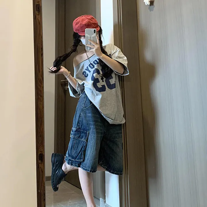 Women's%20Fashion%20Letter%20Print%20Chic%20Off-shoulder%20Short%20Sleeve%20Loose%20Casual%20T-shirt%20-%20Image%206