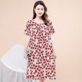 Middle-Aged and Elderly Cotton Nightdress Women's Summer Pajamas Artificial Cotton Dress Skirt Mid-Length plus Size Homewear Mom. 