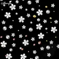 Monja 3 Styles 3D White Flower Mixed Size Rose Gold Silver Steel Balls Pearls Resin Petal 3D Charms Acrylic Diy Manicure Accessories. 