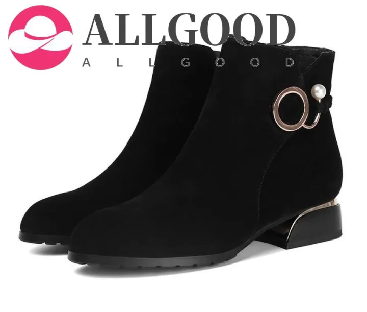 【ALLGOOD】Comem  Women's Shoes Women  Boot Low Heel Shoe Plus Size 43 Short Cow   Shoes Ladies Autumn Winter Boots