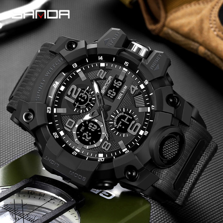 【ALLGOOD】Top Luxury Brand SANDA Men's Watch Men Sport Quartz Watches Multifunction Shock Digital  Watches Male Analog LED Clock