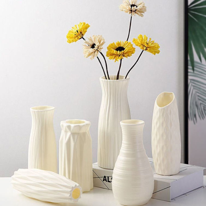 1PC Plastic Vase For Decoration White Imitation Ceramic Flower Pot Plants Basket Nordic Wedding Decorative Dining Table Bedroom