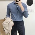 Dongdaemun Striped Shirt Men's plus Size Trend Handsome Hidden Hook Shirt Men's Inner Wear Non-Ironing Striped Shirt Men's Fashion. 