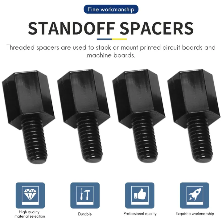 100x%20Motherboard%20Hex%20Standoff%20Threaded%20Spacer%20M3%20Thread%206+6mm%20Black%20-%20Image%208