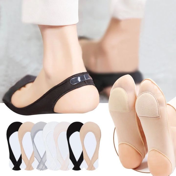 1Pair Invisible Boat Socks Women Summer Silicone Non-Slip Socks For High Heels Shoes Ice Silk Thin Half-Palm Suspender