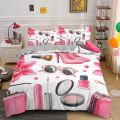 NEW Sweety Girl Cosmetic Printing Queen Duvet Cover Set Lipstick Mascara King Size Bedding Sets 2/3 Pcs with Pillowcase Pink MakeupShipping Bags. 