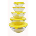 Multicolor 5 Pcs Glass Bowl Set With Plastic Lids Food Storage Serving. 