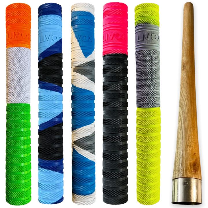LIVOX® Super-5 Cricket Bat Grips with 1 Wooden Grip Cone Ultra Tacky (Pack of 6)(FROM INDIA)NUZ
